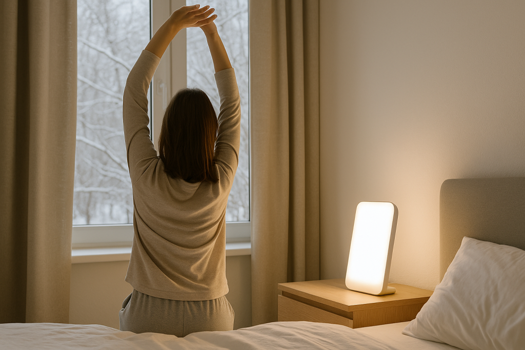 Accueil Rituel matinal avec lampe de luminothérapie allumée